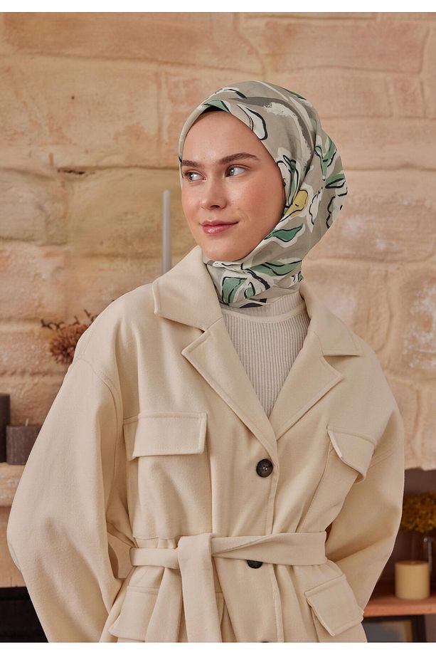 ASPEN DESEN PAMUK İPEK EŞARP NATUREL BEJ - 1