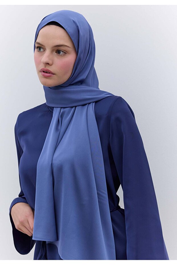 شال نيلي أنيق حريري - 1