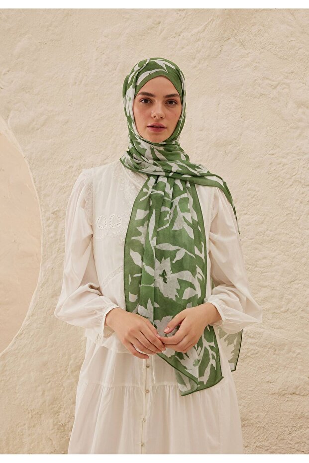Petunia Patterned Ramı Shawl - Leaf Model - 3
