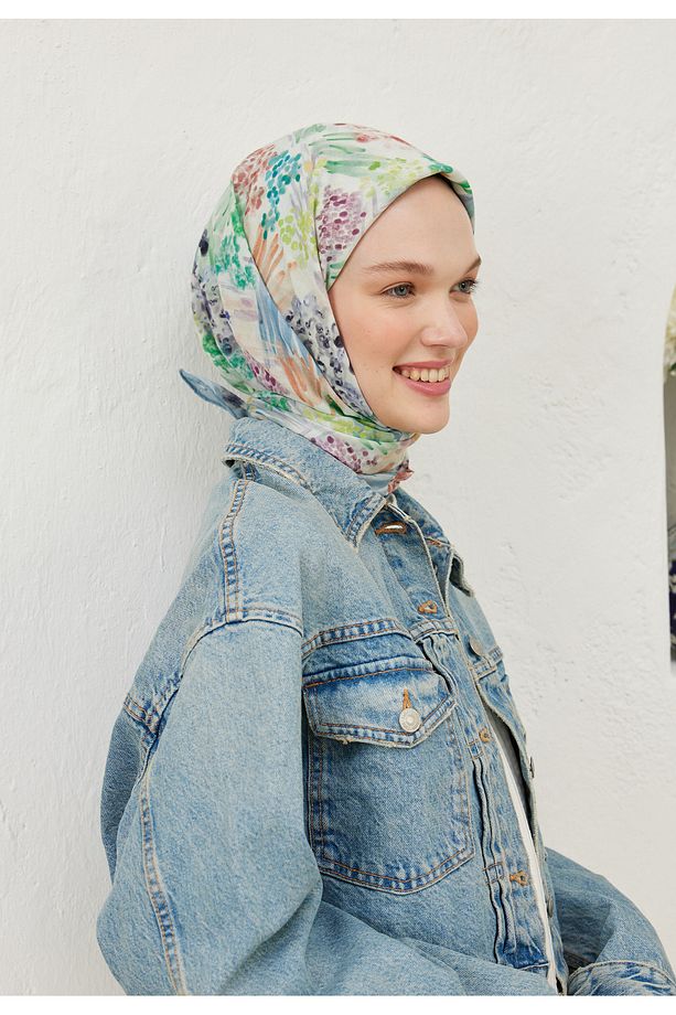 TİNY FLOWERS DESEN VUAL EŞARP MAVİ - 6