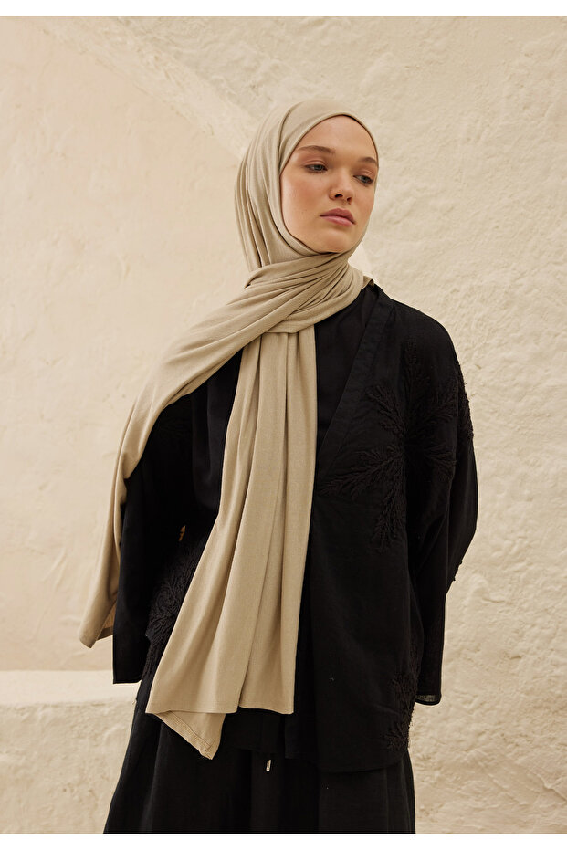 Natural Beige Combed Cotton Shawl - 2