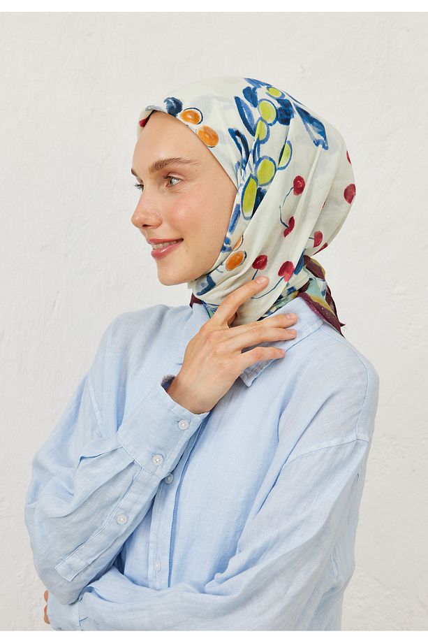 LİME GARDEN DESEN PAMUK VUAL EŞARP MİNT - 6