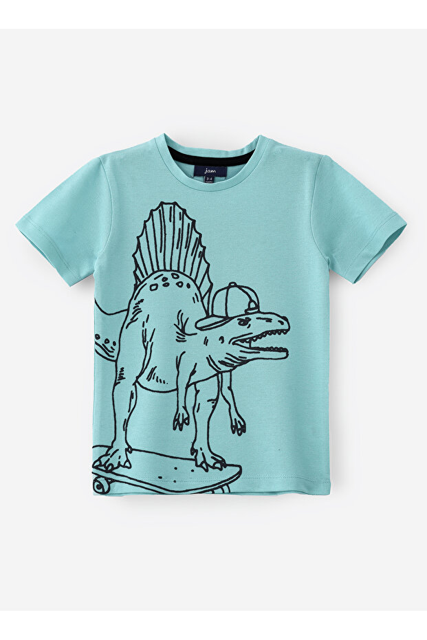 Boys' Mint Green Dinosaur Graphic Cotton T-Shirt