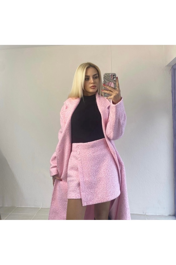 Kaşe Pembe Şort Etek - 1