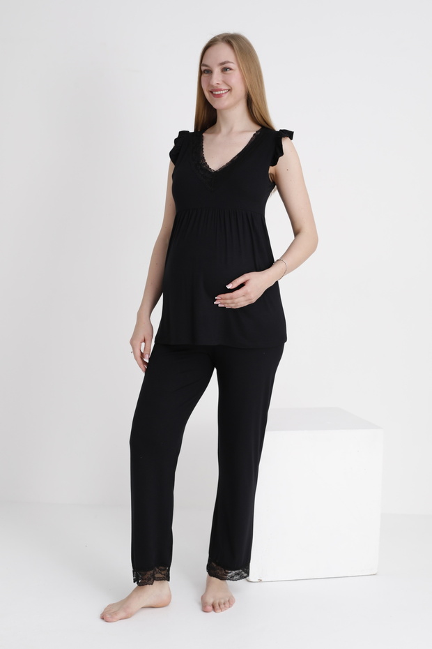 Lace Detailed V-Neck Sleeveless Maternity and Maternity Pajama Set