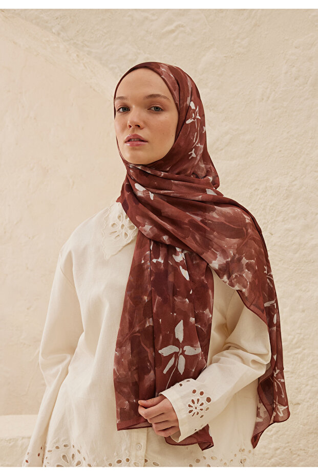 Lizzzy Patterned Ramı Shawl - Shell Model - 3