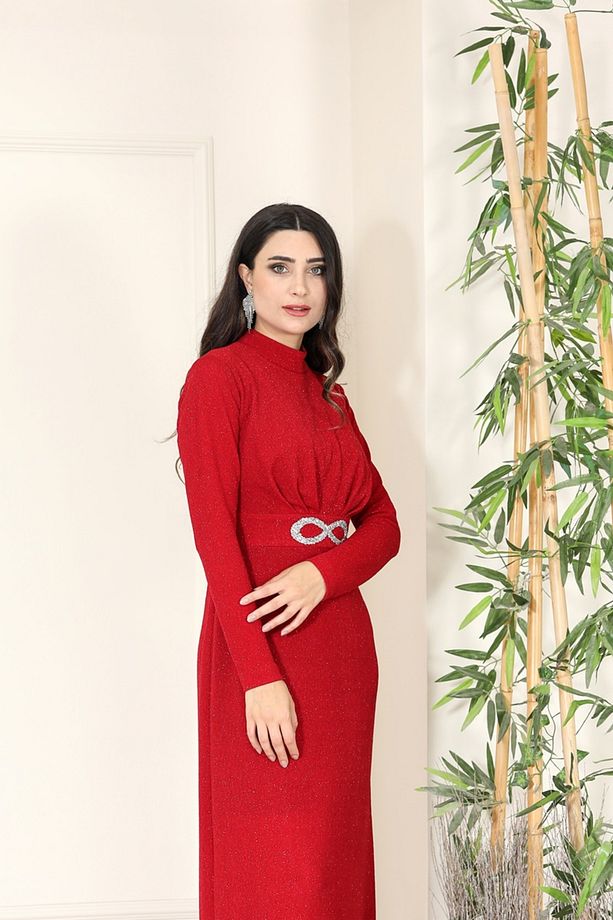 Taşlı Tesettür Abiye Elbise - 2
