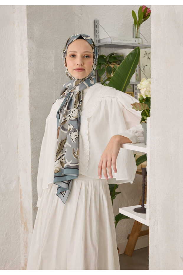 Blue Aspen Patterned Shawl - 2