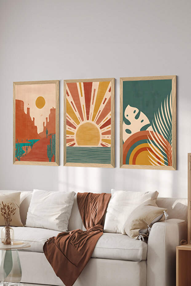 3 Piece Wood Frame Look Mdf Poster Painting Set - Set 13
