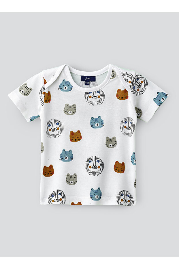 Cute Cubs Faces Pattern Cotton T-Shirt for Boys - White