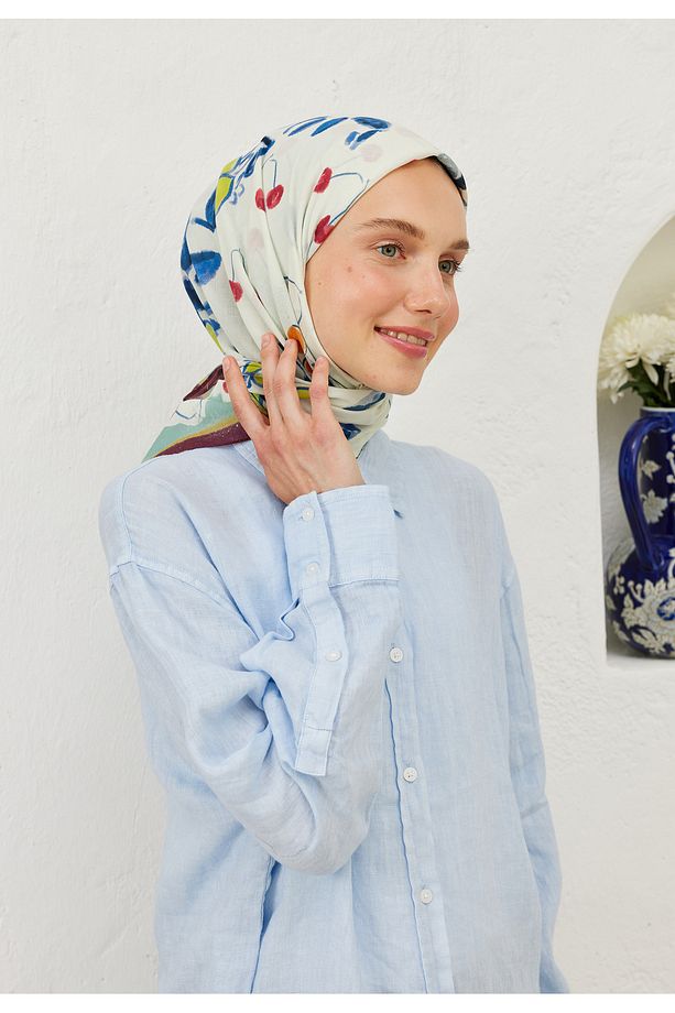 LİME GARDEN DESEN PAMUK VUAL EŞARP MİNT - 4