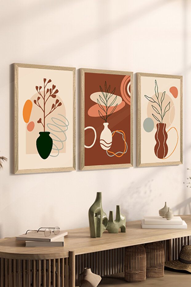 3 Piece Wood Frame Look Mdf Poster Painting Set - Set 105