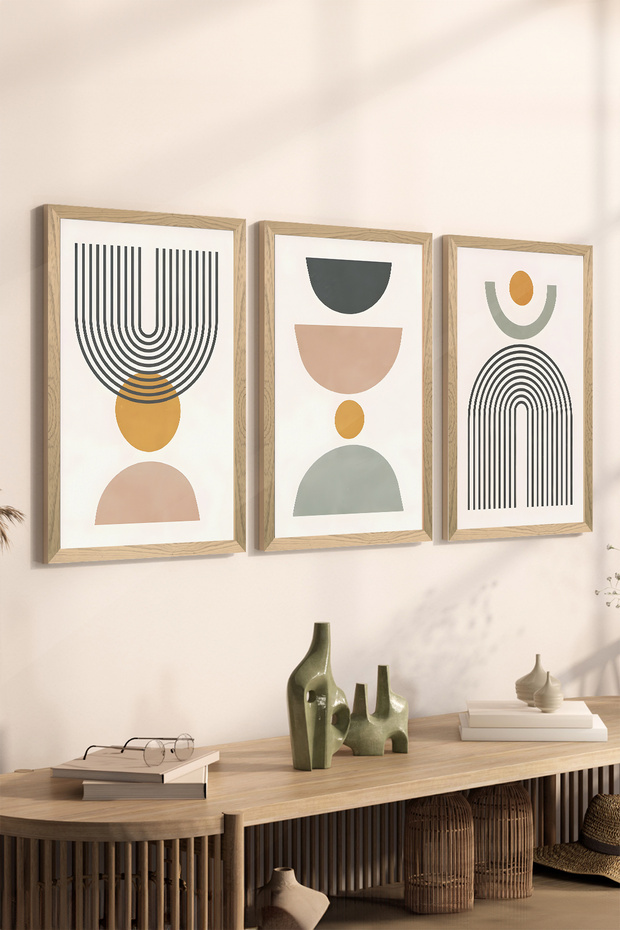 3 Piece Wood Frame Look Mdf Poster Painting Set - Set 86