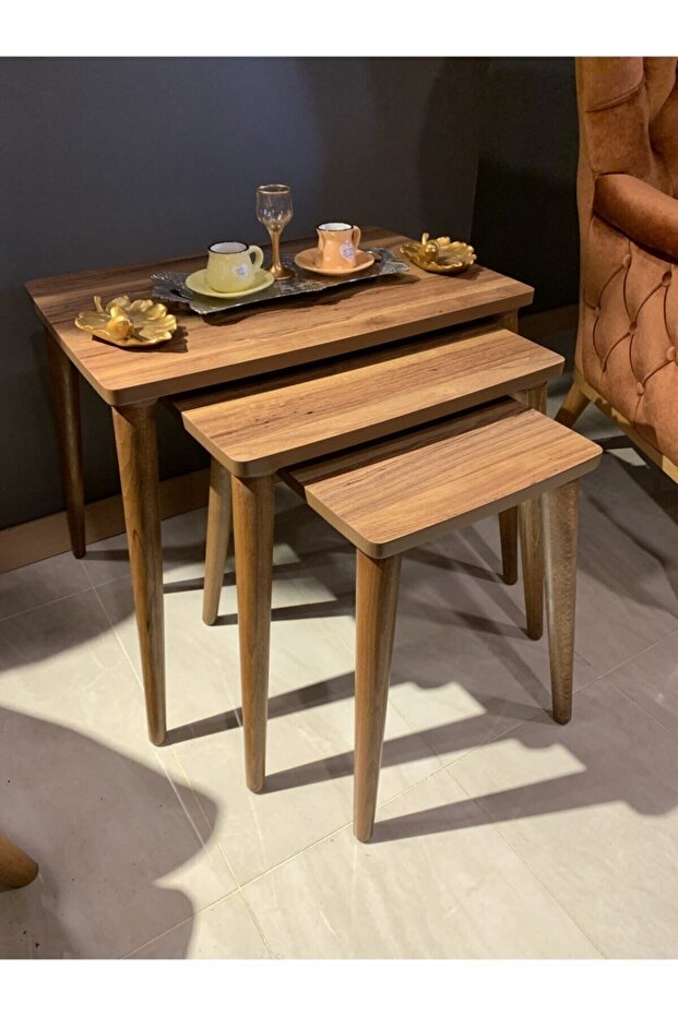 3lü Ceviz Zigon Sehpa Piramit - 1