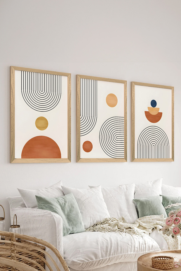 3 Piece Wood Frame Look MDF Poster Painting Set - Set 16