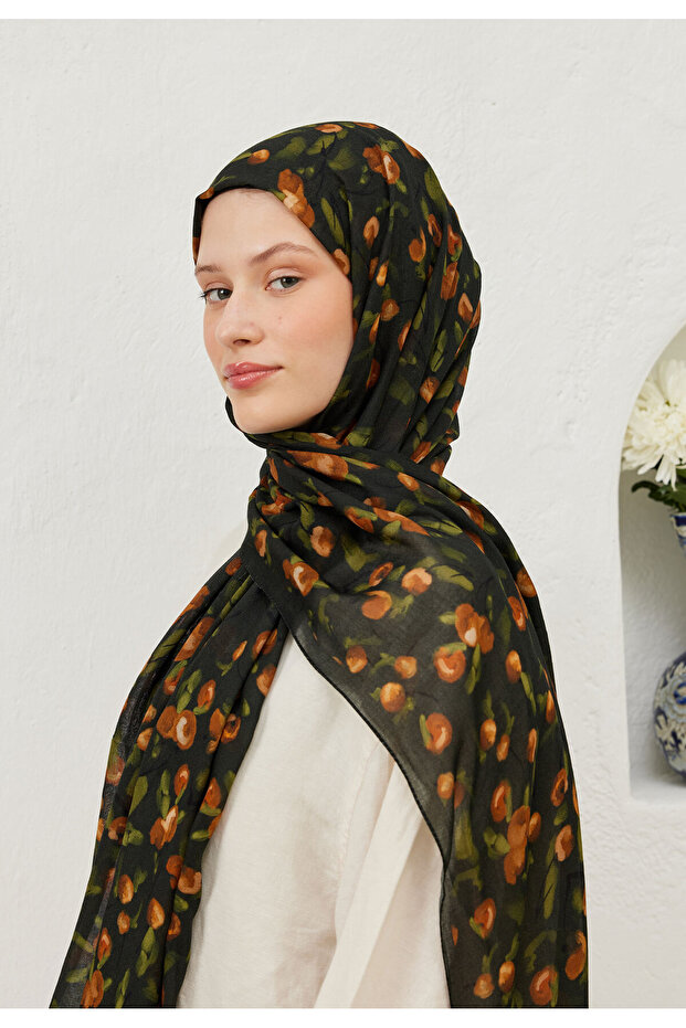 شال رامي بنقشة الكرز باللون البني - 7