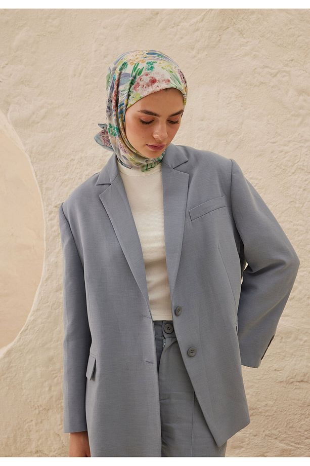 TİNY FLOWERS DESEN VUAL EŞARP MAVİ - 3