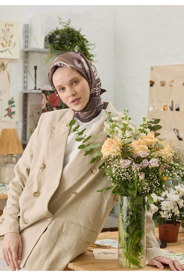 CELINA DESEN PAMUK İPEK EŞARP MÜRDÜM - 2