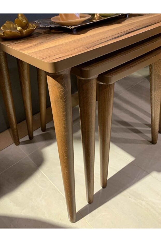 3lü Ceviz Zigon Sehpa Piramit - 4