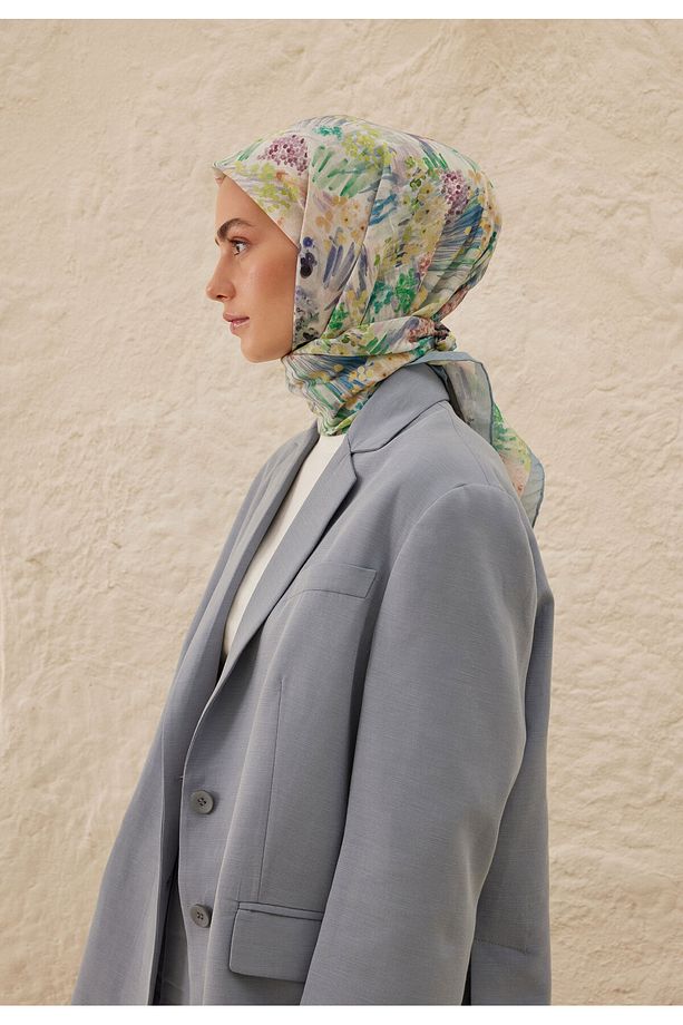 TİNY FLOWERS DESEN VUAL EŞARP MAVİ - 4
