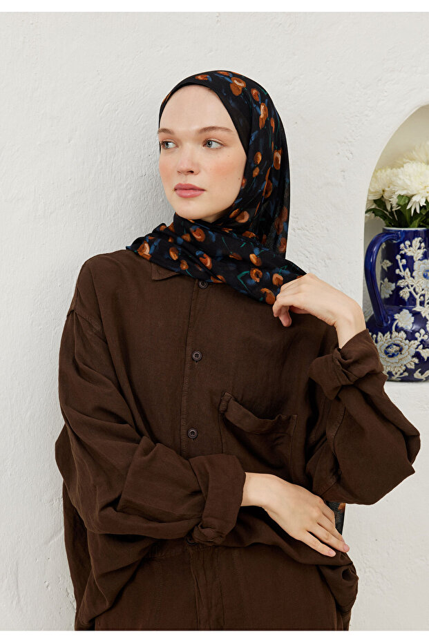 شال رامي منقوش باللون الأزرق الداكن - 6