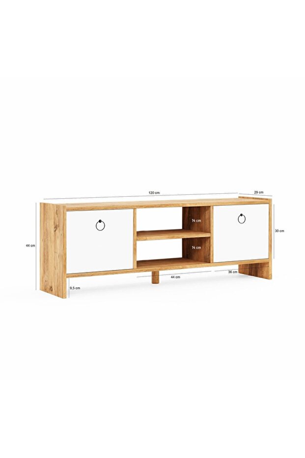 TV Unit With Doors - Atlantic Pine Pattern / White Doors - 3