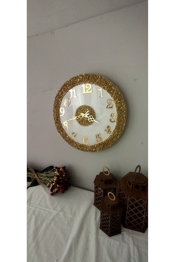 Gold cam kırıkları ile süslenmiş yaldızlı duvar saati - 5