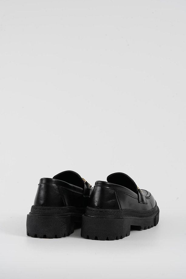 Kadın Siyah Deri Yeni Gc Kalın Taban Loafer Makosen Ayakkabı 4,5cm Byndlfrk02 - 8