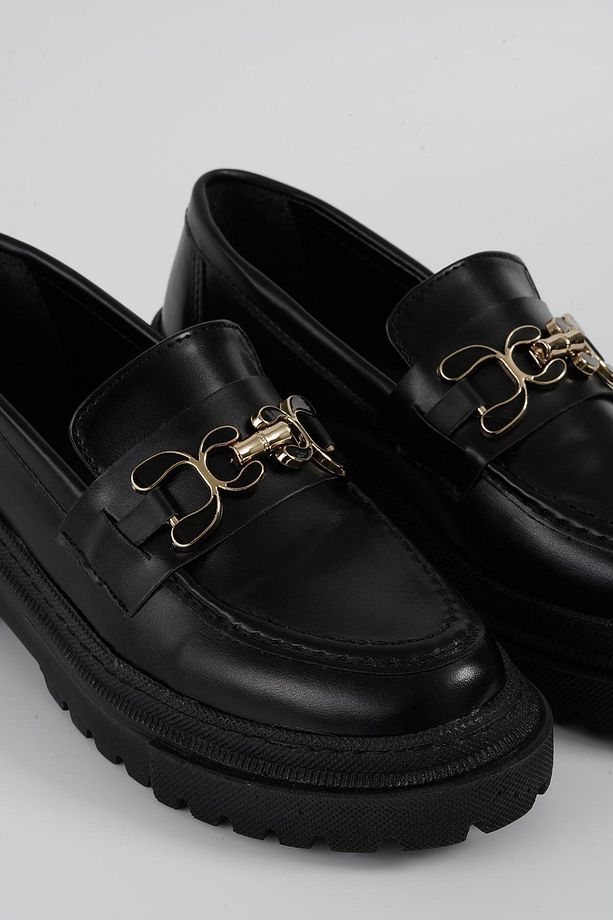 Kadın Siyah Deri Yeni Gc Kalın Taban Loafer Makosen Ayakkabı 4,5cm Byndlfrk02 - 5