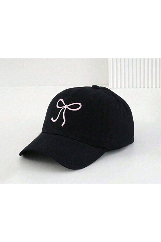 Ribbon Printed Black Hat - 1