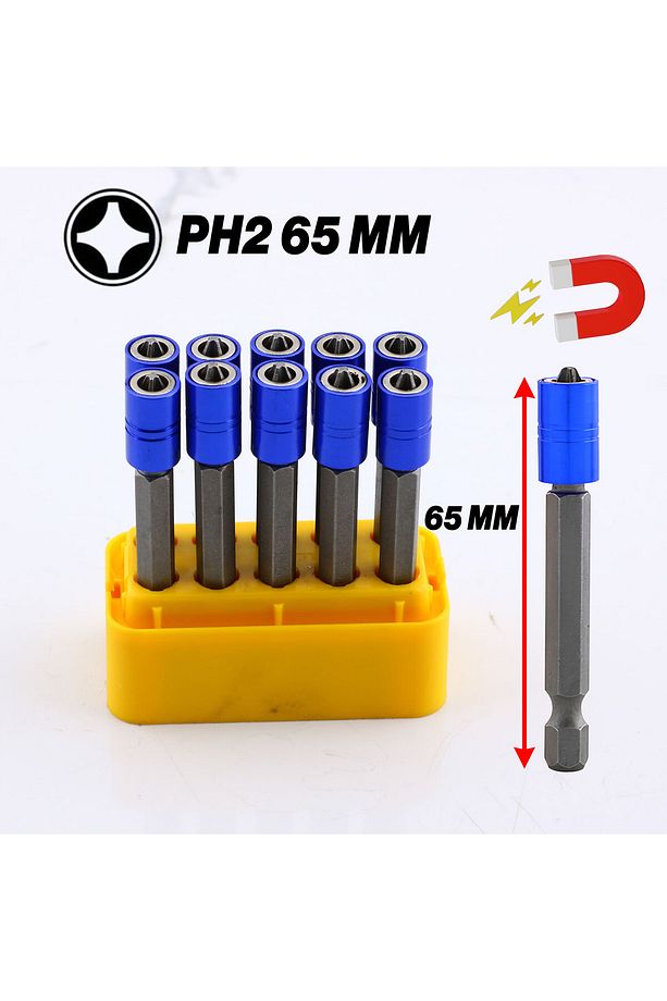 Mıknatıslı Bits Uç 10 Adet PH2 65 mm Renkli Vida Tutucu Sökme Yıldız Matkap Vidalama Ucu S2 Çeliği - 6
