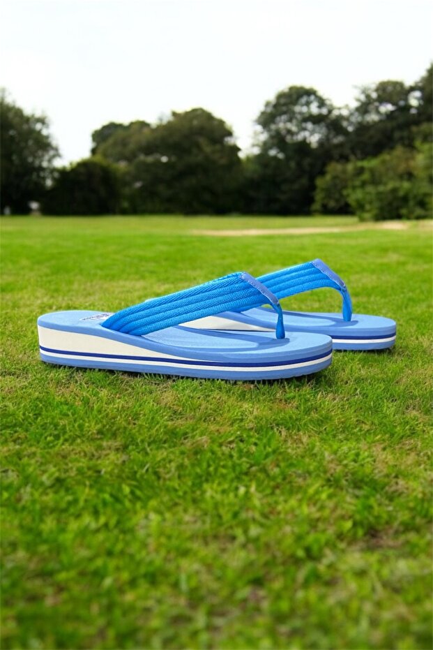 Women's Platform Wedge Heel Fabric Flip Flops Does Not Hurt Summer Pool Sea Blue Beach Slippers