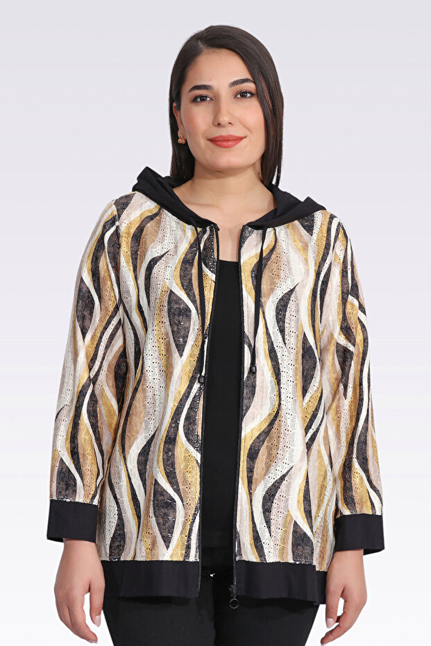 50286 سترة منقوشة من القماش الرقيق باللون الأسود - 1