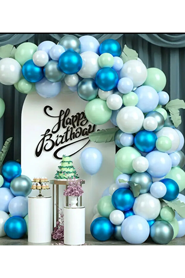 Blue Mint and Chrome Blue Green Balloon Chain Set of 100
