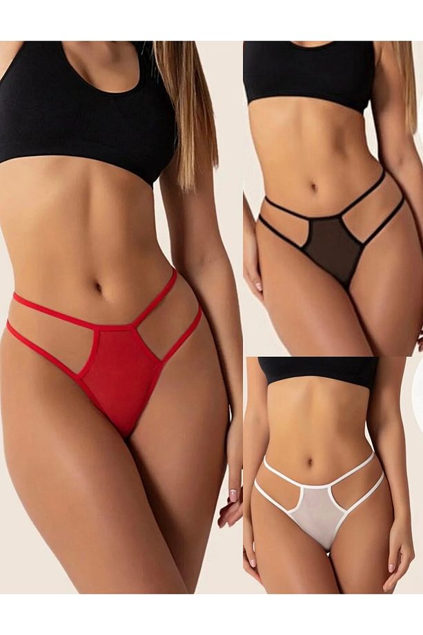 Tül 3'lü Tanga String Büyük Beden Seçenekli - 1