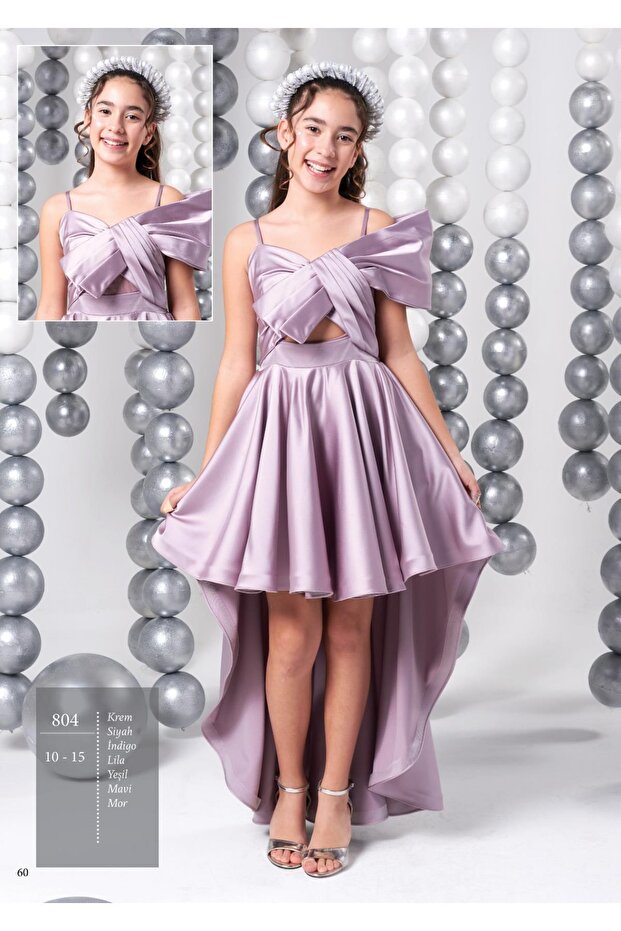 Meneviş Special Design Girl's Satin Tail Evening Dress_Mnvs807