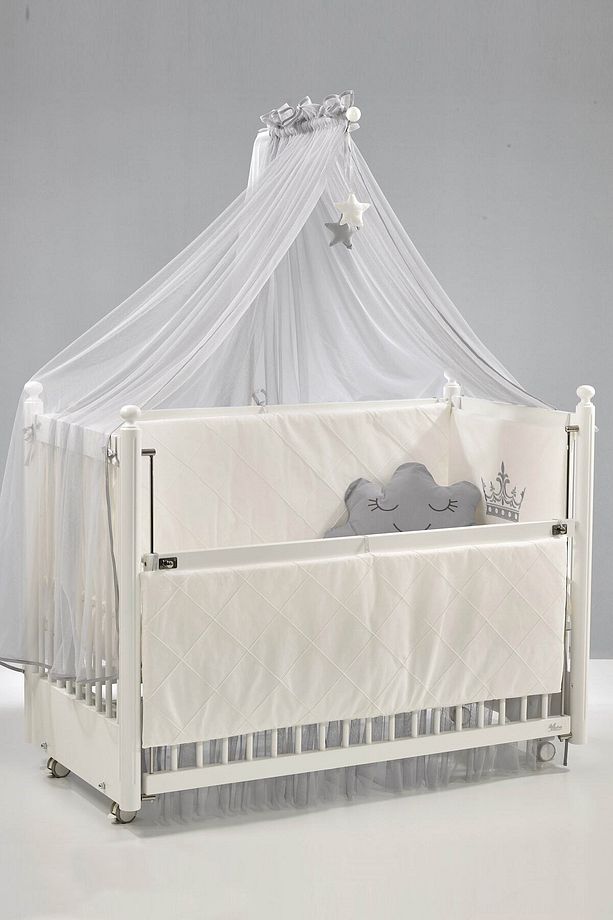 Mondo Anne Yanı Ahşap Sallanır Beşik 60x120 cm (beyaz-motto gri) - 1