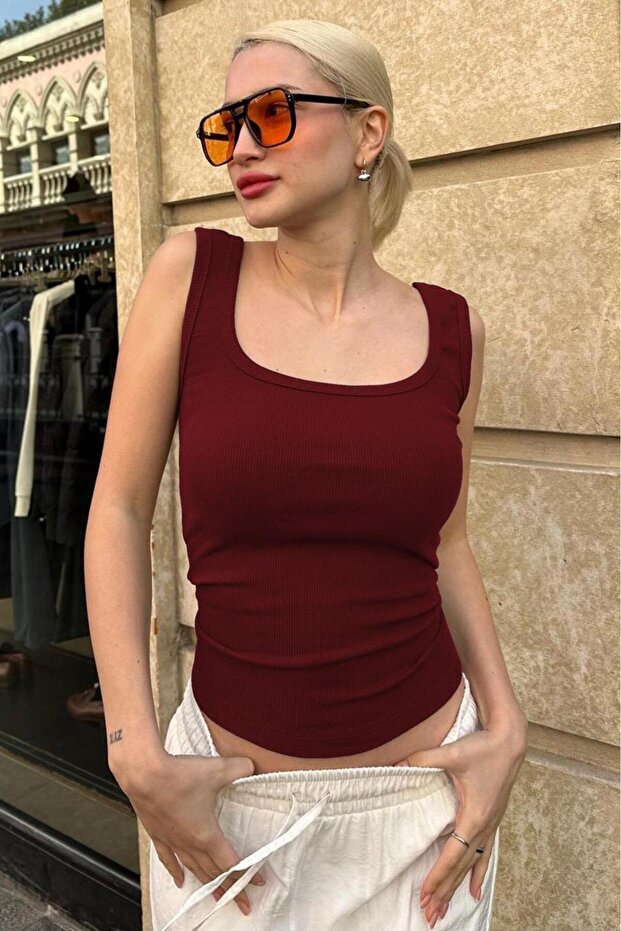 Bordo Fitilli Görünümlü Askılı Basic Atlet MG2057 - 3