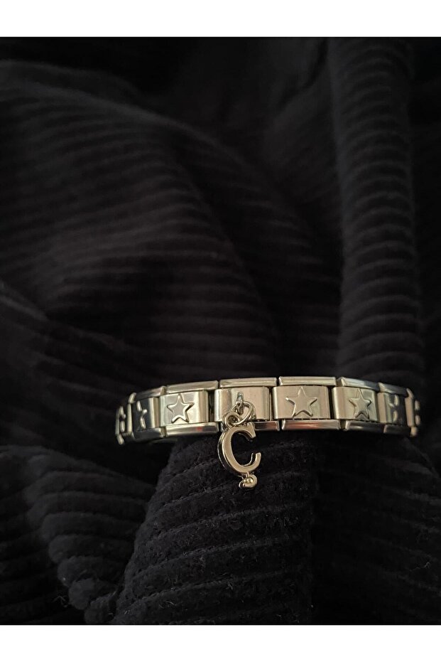Letter C Starry Steel Italian Charm Bracelet