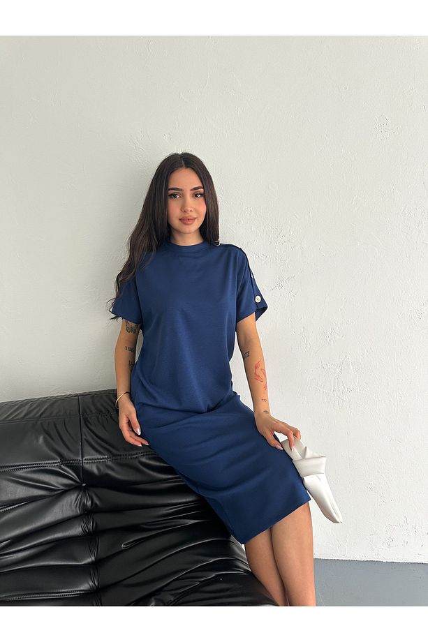SÜS DÜĞME DETAYLI YUMUŞAK DOKU MODAL KUMAŞ ELBİSE - 6