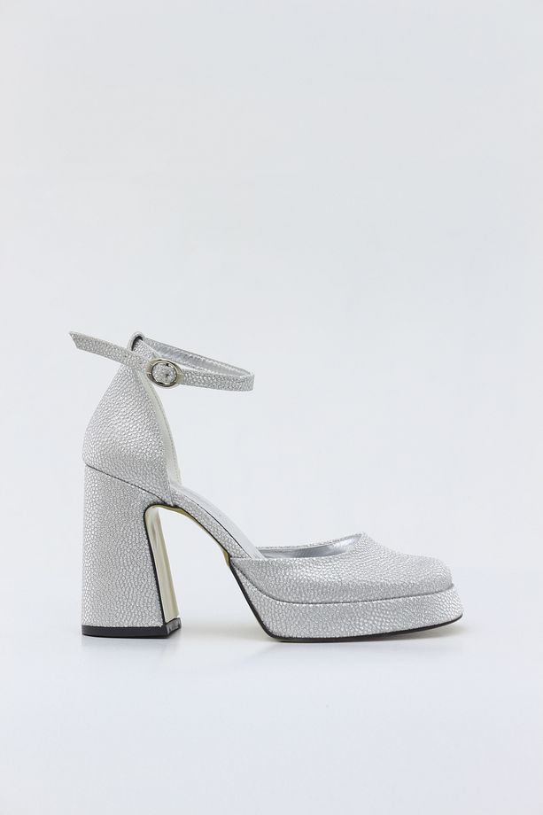 GÜMÜŞ TAŞ SİM ARKA KAPALI PLATFORM AYAKKABI 10CM - 5
