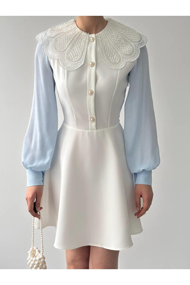 LacaBelle Atlas İşlemeli Kolları Tül Mini Elbise - 6