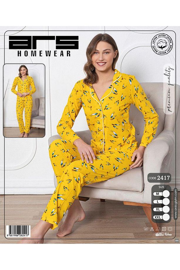 Pijama Takımı Pamuklu Sarı Civciv Karakteri Kaliteli Desenli Pijama Takımı Pamuklu - 1