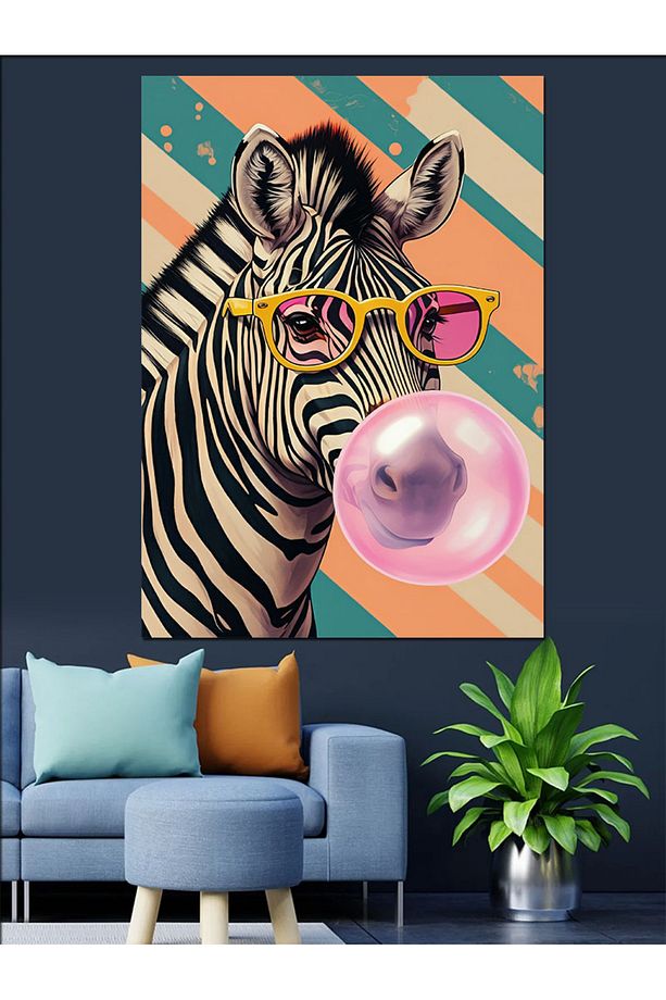 Sakız Çiğneyen Zebra Dekoratif Kanvas - Mdf Ahşap Tablo - 3