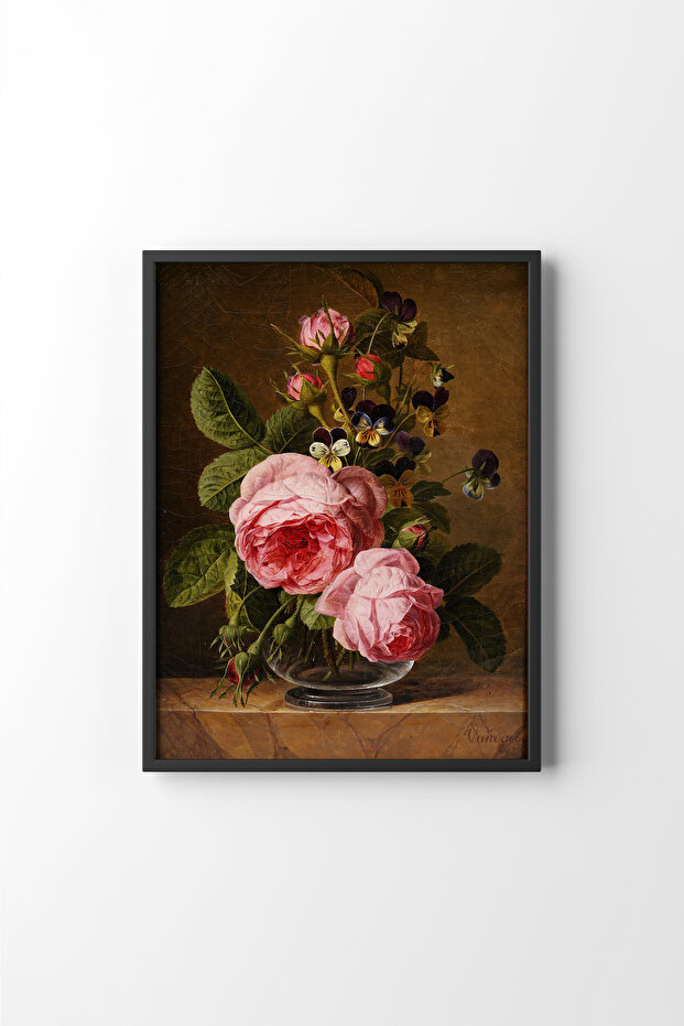 Roses in Glass Vase - Black Frame