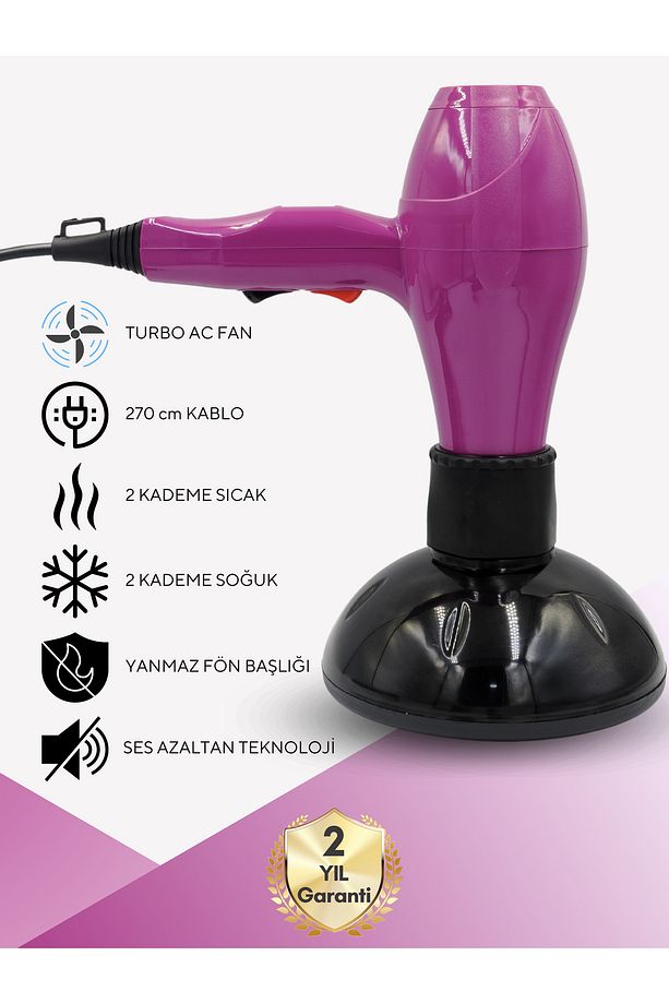 Turbo profesyonel saç kurutma fön makinası 3600 MOR VİGOLU - 2