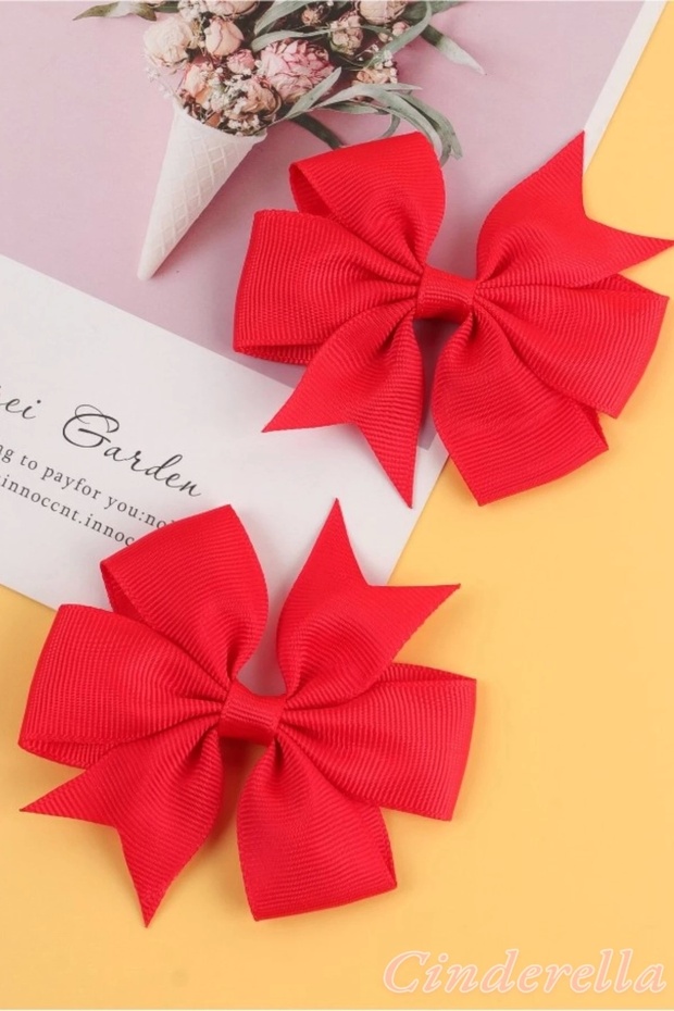 2-Piece Children's Satin Bow Hair Clip Set Red - 23 Nisan Ribbon Bow Clip Hairpin