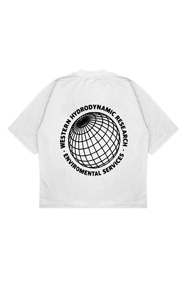 Unisex Oversize Western Hydrodynamıc Research Printed Boxy Fit Thick Fabric (240Gsm) T-Shirt