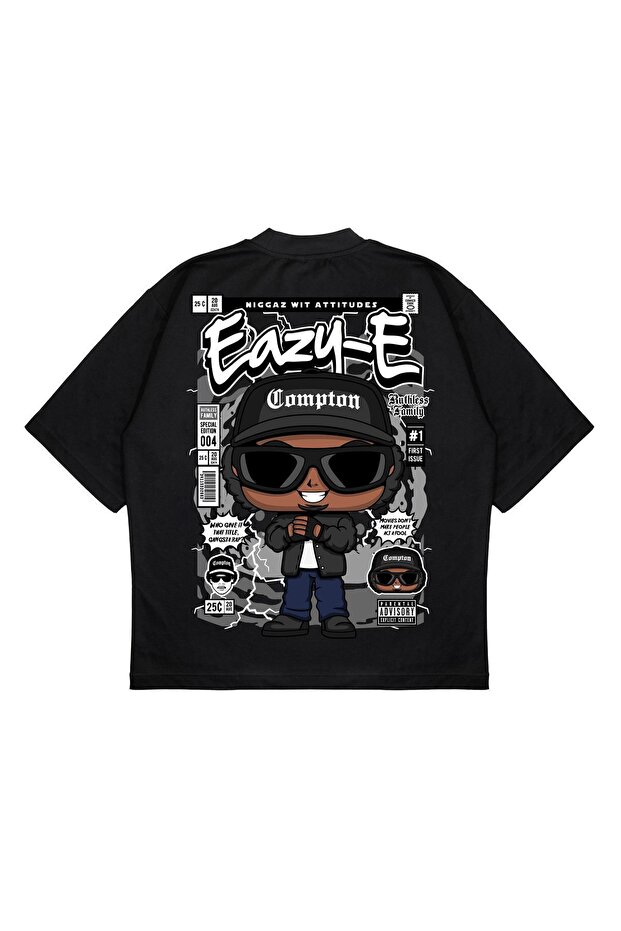 تي شيرت للجنسين بمقاس كبير مطبوع من الخلف من Eazy-e، قماش سميك (240 جرامًا لكل متر مربع)