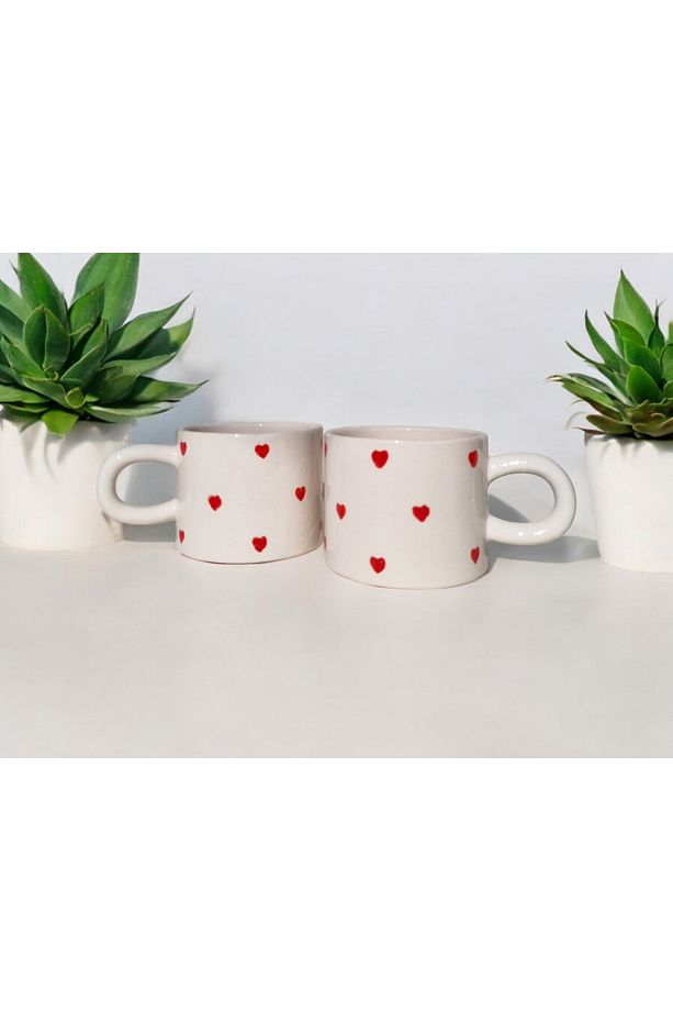 2 ADET EL YAPIMI DÜZ KALPLİ MUG 200 ML - 2